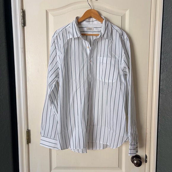 AYR Oversized White and Blue Button-Up Shirt navy pinstripe, XL - Picture 2 of 14